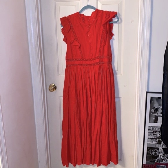 Free People Red Eyelet Sleeveless Button Front Dress - Picture 5 of 9